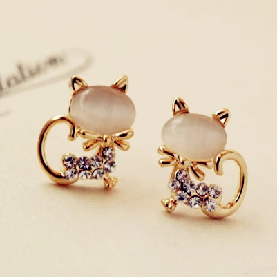 Cute White Pink Opal Cat Stud Earrings Animal Cute White Pink Opal Cat Stud Earrings Animal Tal Des