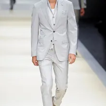 Летние Подиумные модные льняные мужские костюмы с двумя пуговицами, пляжные свадебные смокинги для выпускного вечера, одежда для жениха, лучшая мужская куртка+ штаны