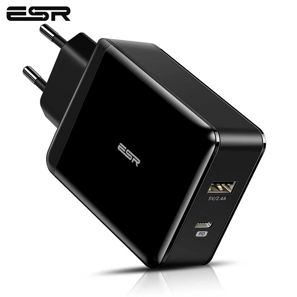 

ESR USB C Charger 30W Dual Port Charger Power Delivery Wall Charger with Foldable Plug PD 18W Port for iPhone XS/XR/XS Max iPad