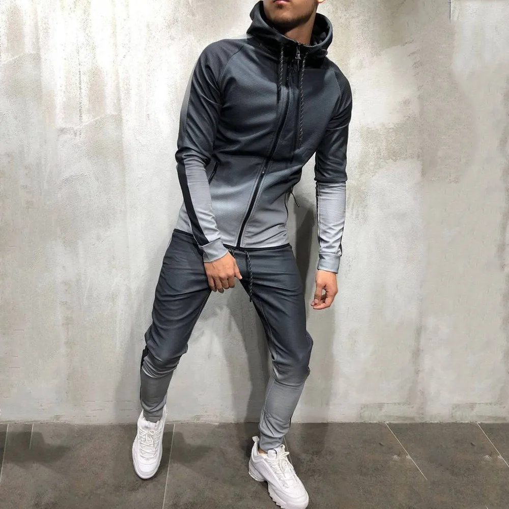 Gradient Set Men Two Piece Outfits Zipper Track Jacket Sweatpants Mens Sports Suits Casual Pants Sweatshirt Sweatsuit Tracksuits