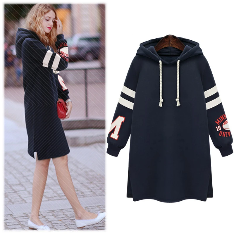 Autumn Winter Female Print Long Sleeve One Piece Loose Knee Length Dress Knitted Cotton Fleece Thicken Girl S Hooded Trumpet Trumpet Skirt Dress Trumpet Bachdress Tutus Aliexpress