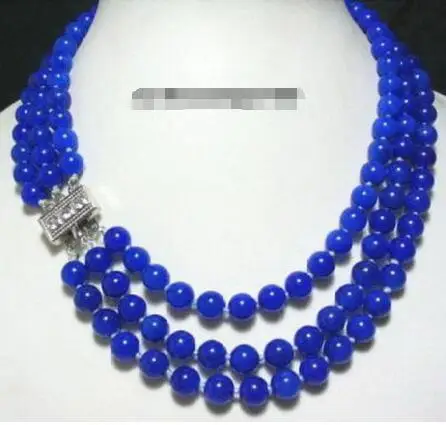 

Hot sale new Style >>>>>Excellent 3 rows lapis lazuli silver clasp necklace