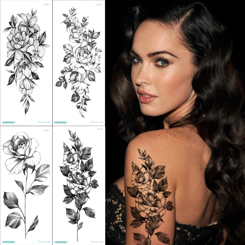 4pcs Set Women Black Flowers Tattoo Fake Tatoo Arm Sleeve Aliexpress