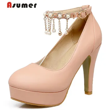 

ASUMER 2020 Hot sale platform shoes high heels shallow buckle wedding shoes woman pumps elegant big size 31-48