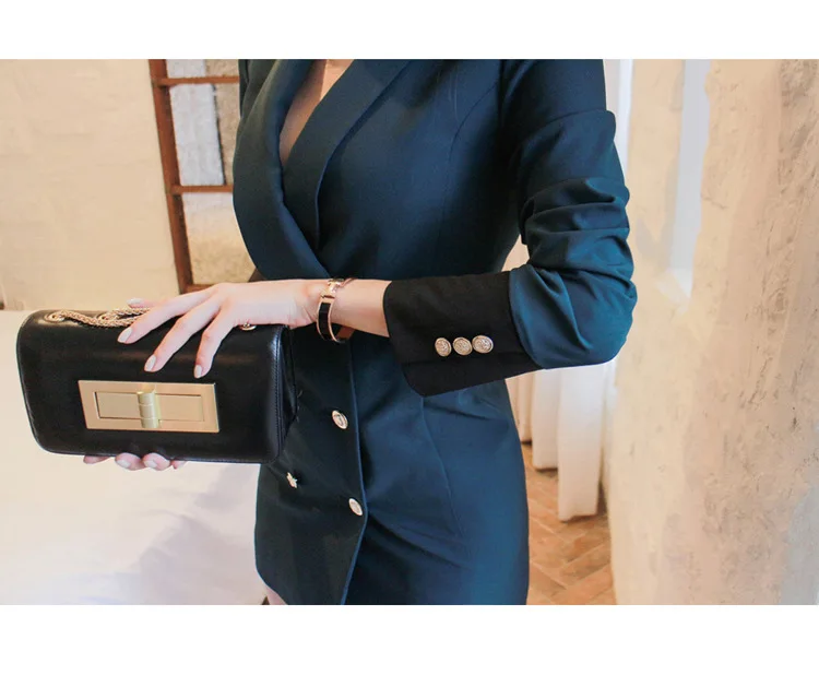 Женский маленький костюм 2018 Новый стиль Мода темперамент длинный рукав двубортный пиджак Slim Fit Длинный блейзер