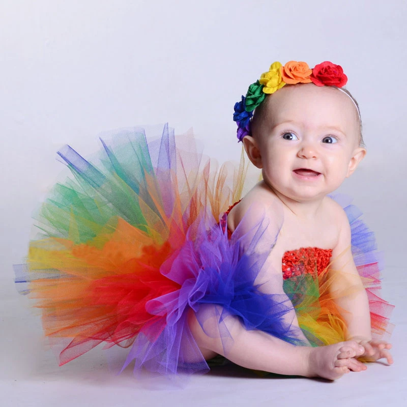 Robe Tutu De Princesse Arc En Ciel Pour Bebe Avec Bandeau De Fleurs Costume D Anniversaire D Halloween Accessoires Photo Pour Filles Ts125 Aliexpress