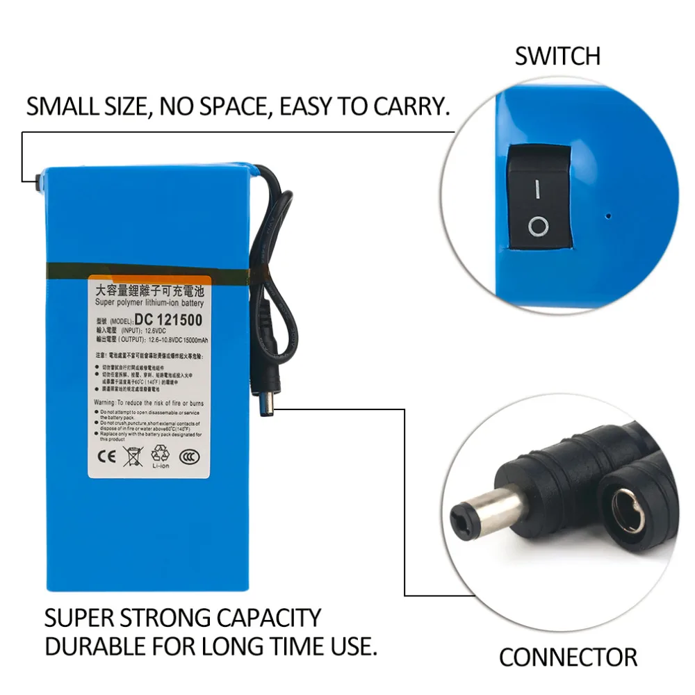 GTF DC 12V 15000MAH мощный литий-ионный аккумулятор резервный литий-ионный аккумулятор для камеры видеонаблюдения беспроводной передатчик