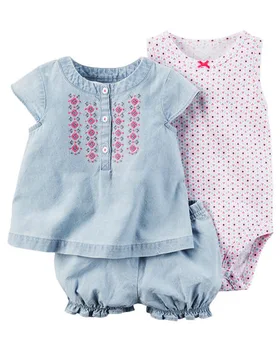 

2018 NEW Summer Children Kids 3pcs Baby girls clothes brand Carte Cotton Tops + bodysuit+ shorts