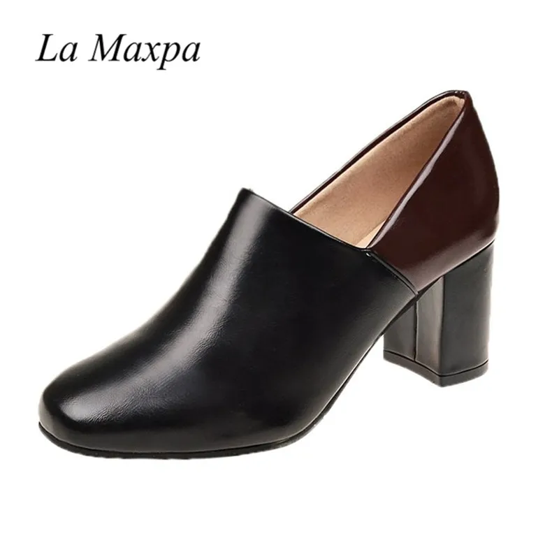

Soft Leather Shoes Women High Heels Pumps Square Toe Handmade Mules Fahion Square Heel Ladies Office Shoes 2018 New Office Pumps