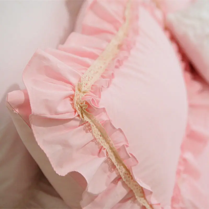 

2pcs pink pillow case ruffle lace pillow cover handmade wrinkle bedding pillow cases princess cake layers textile pillow sham