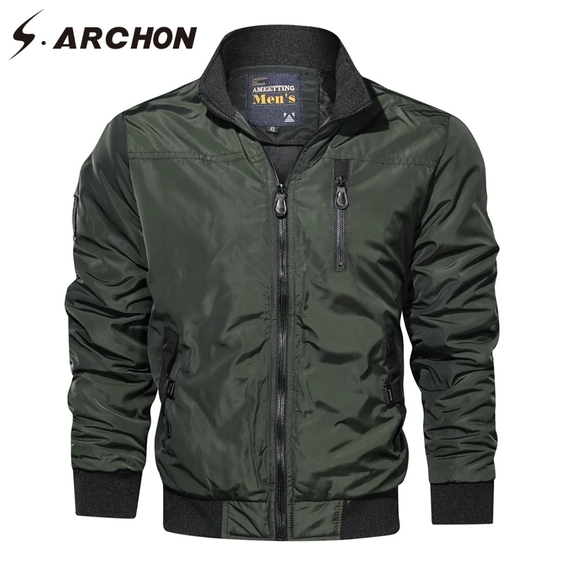 S.ARCHON Autumn Casual Jackets Men Military Style Pilot Jacket Coat Solid Thermal Bomber Plus Size Army Tactical Jacket Men