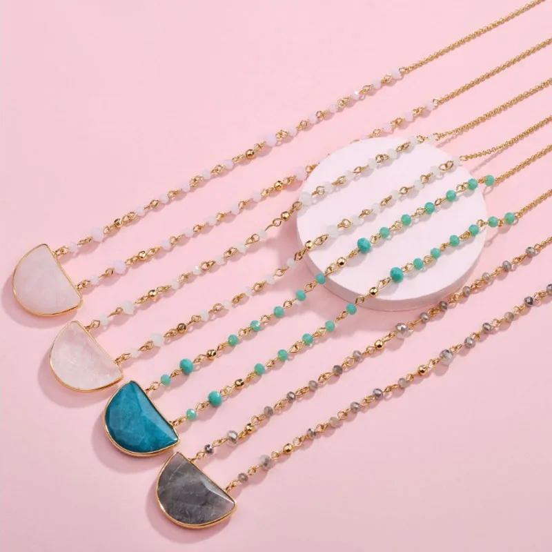 HUIDANG Хрустальная Цепочка Из Бисера полукруглые натуральные каменные подвески