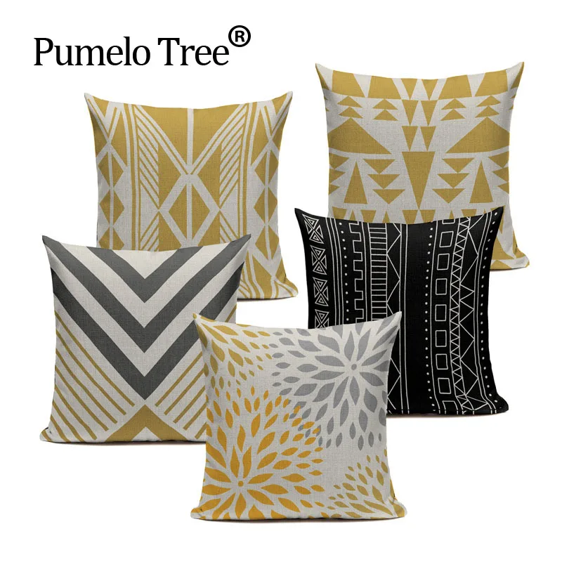 

Nordic Style Gold Geometry Pattern Printed Throw Pillow case Linen Cotton Cushion Cover Creative decoration for Sofa Car covers