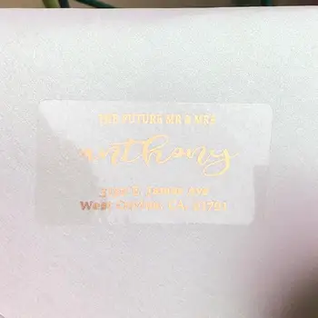 

60 PERSONALISED STICKERS Wedding Rose gold text Personalized return address labels custom transparent sticker 45x25mm