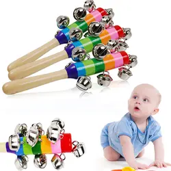 Детские Радуга колокольчик погремушки с цветными ручками деревянный колокольчик кольцо Радуга музыкальный коляски для погремушки