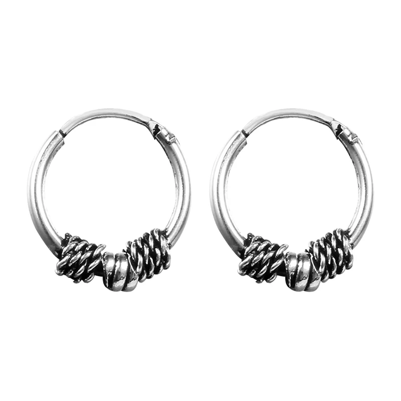 

Gypsy Tribal Endless Circle Hoop Earrings Handmade Indian Vintage Thai Silver Color Small Earring Bali Wrap For Women Jewelry