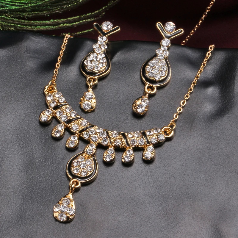 Fashion Wedding Accessories Dubai Gold Jewelry Set Nigerian Crystal