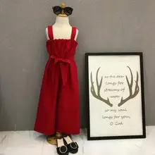 Новое поступление девушки лук комбинезоны хлопок модные летние девушки широкий Штаны От 2 до 7 лет A659