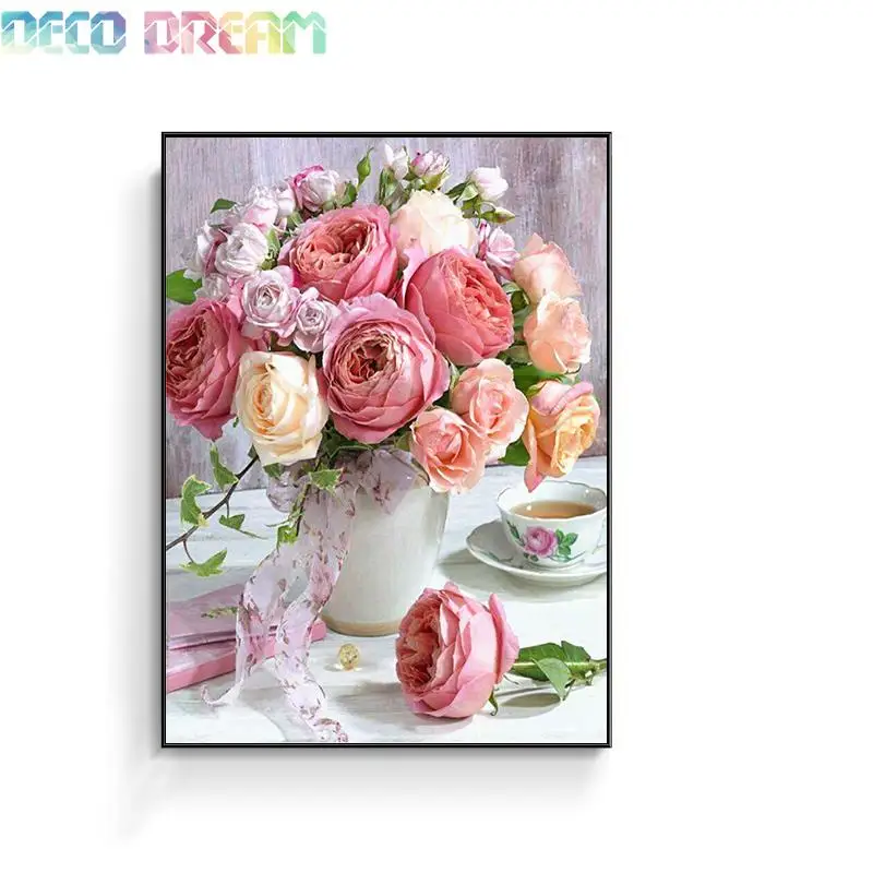 

Diy Full Round Pebble Diamond Painting Embroidery Rhinestones Kit Gorgeous Flower Oil Painting Style Mosaic Deco As A Hobby Gift