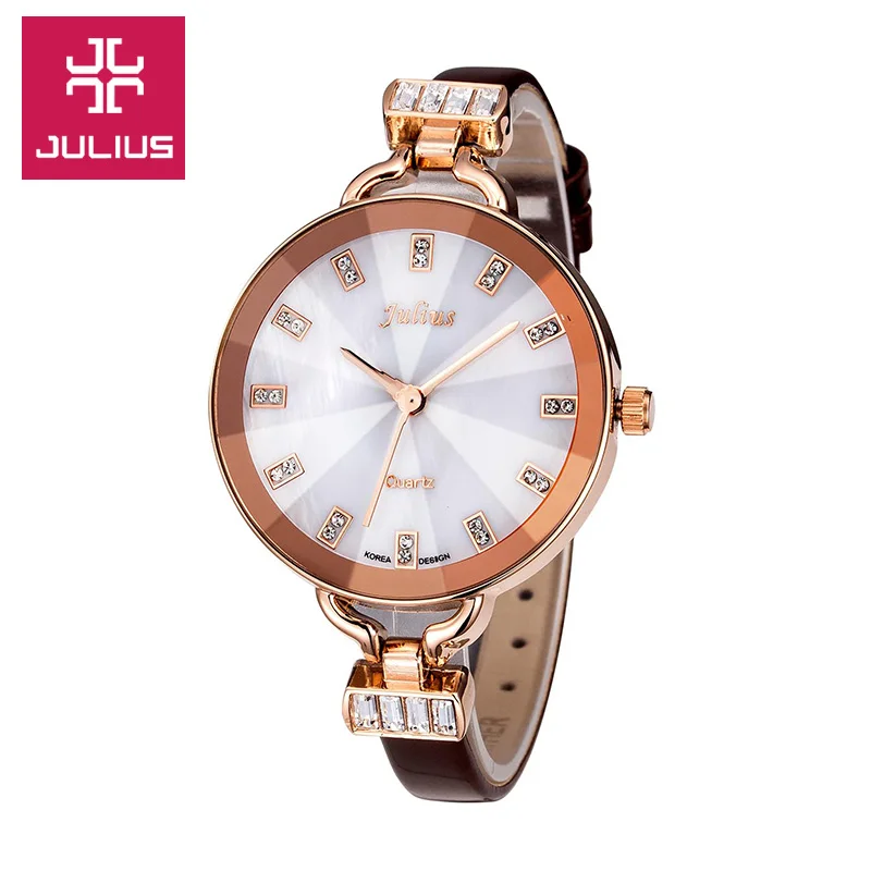 

Julius Fashion Casual Women's Watch Leather Japan Dial Quartz Watch Round face Elegant Gift Luxury Bracelet Clock JA-498