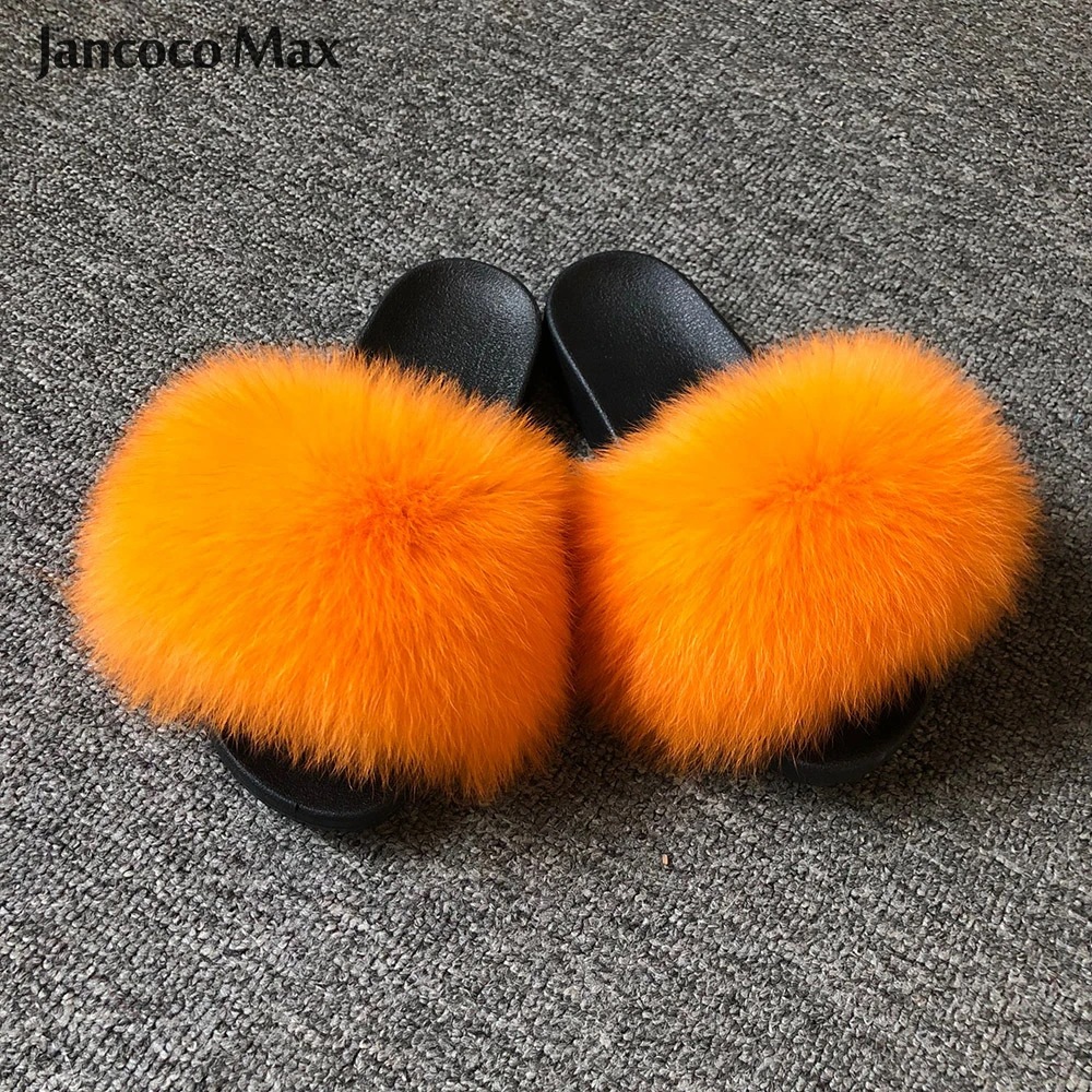 Jancoco Max 2019 натуральным лисьим мехом тапочки сезон: весна–лето осень-зима слайды Для женщин ползунки открытый сандали для помещений S60GLOves18C