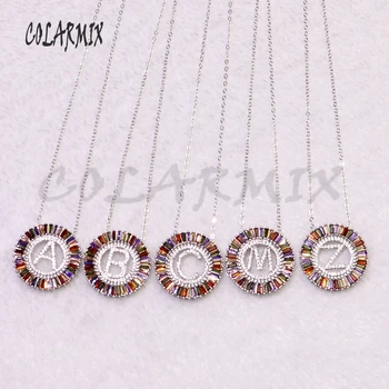 

6 Pcs letter necklace Rainbow Color zircon round charms letter pendant necklace Fashion jewelry gift for lady jewelry gift 9214