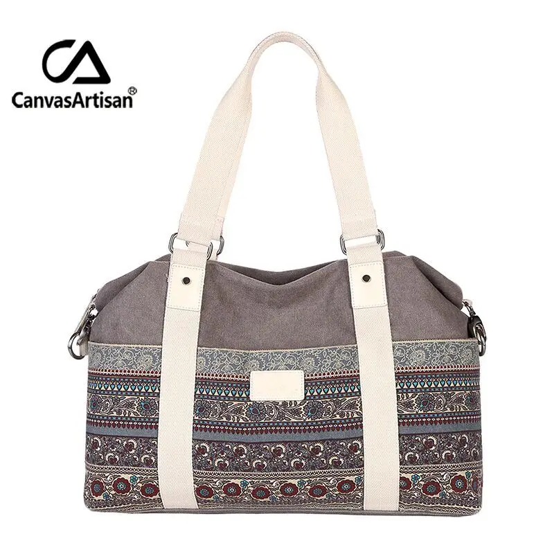 Canvasartisan Женская Vintage Style hangbags Tote Многофункциональный Холщовый мешок путешествия ручной клади большой capacticy сумки на плечо - Цвет: light gray