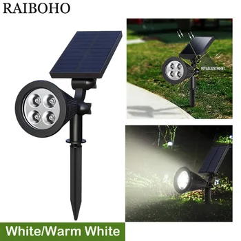 

2PCS Solar Spotlights 4LED Solar Landscape Adjustable Lights Waterproof Outdoor Security Lighting 2-in-1 Wall Lights Auto On/Off
