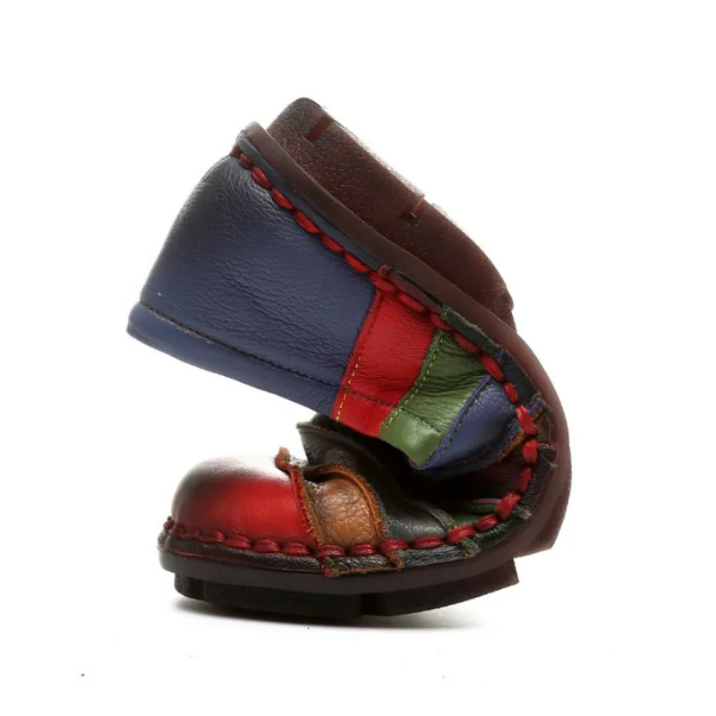 

Genuine Leather Women Flats Soft Bottom Rainbow Autumn Shoes For Women 2018 Handmade Leather Loafers Casual Ballat Flats Slip On