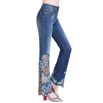 

2017 European Fashion Leg Jeans Bell Bottoms Ladies Trousers Women Flare Pants Slim Jeans