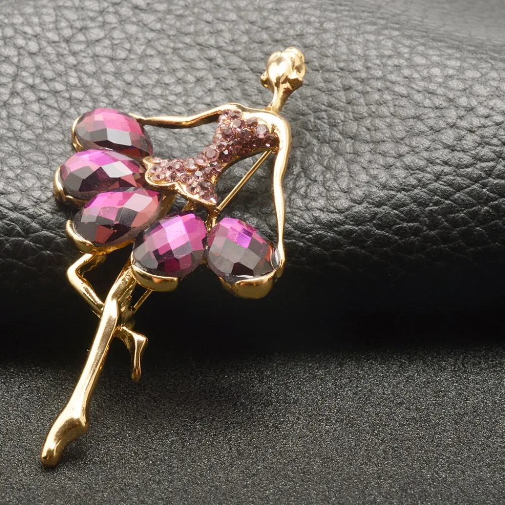 New Arrival Purple Crystal Ballerina Brooch Dancer Girl Broach Female Coat Broches Pin Women Lapel Pin