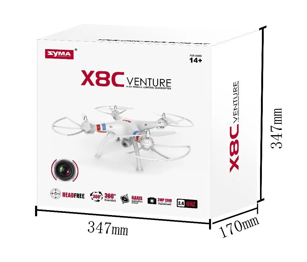 Syma X8C 2,4G 4ch лопасти, Venture 6 осей для экстремальных съемок с 2MP Широкий формат Камера RC Мультикоптер Квадрокоптер RTF RC fly НЛО для детей и взрослых