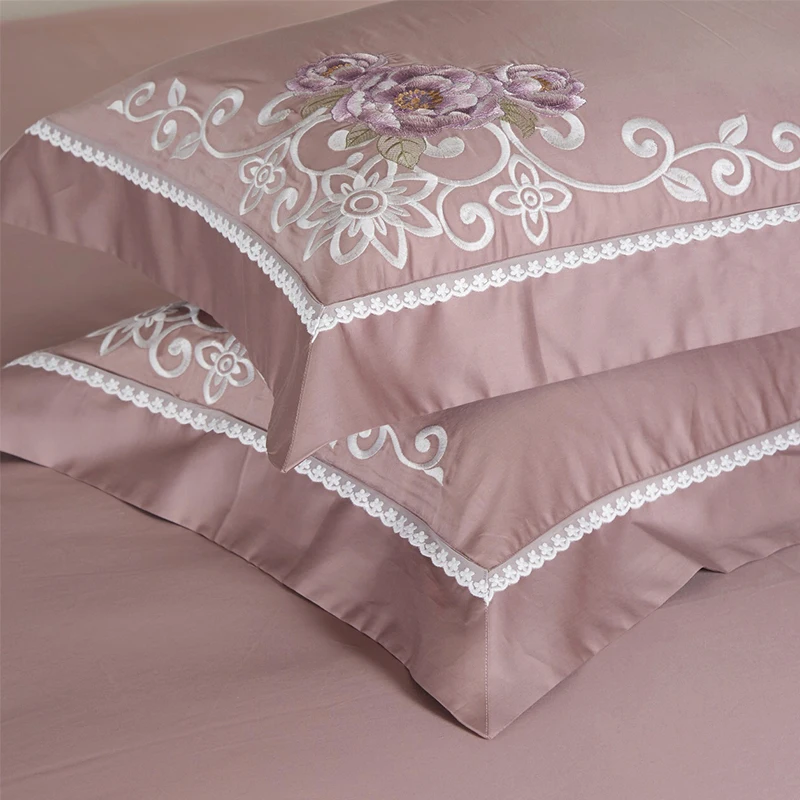 4 шт. queen King size мягкая из египетского хлопка постельный комплект для девочек женские роскошные вышивки цветок комплект постельных