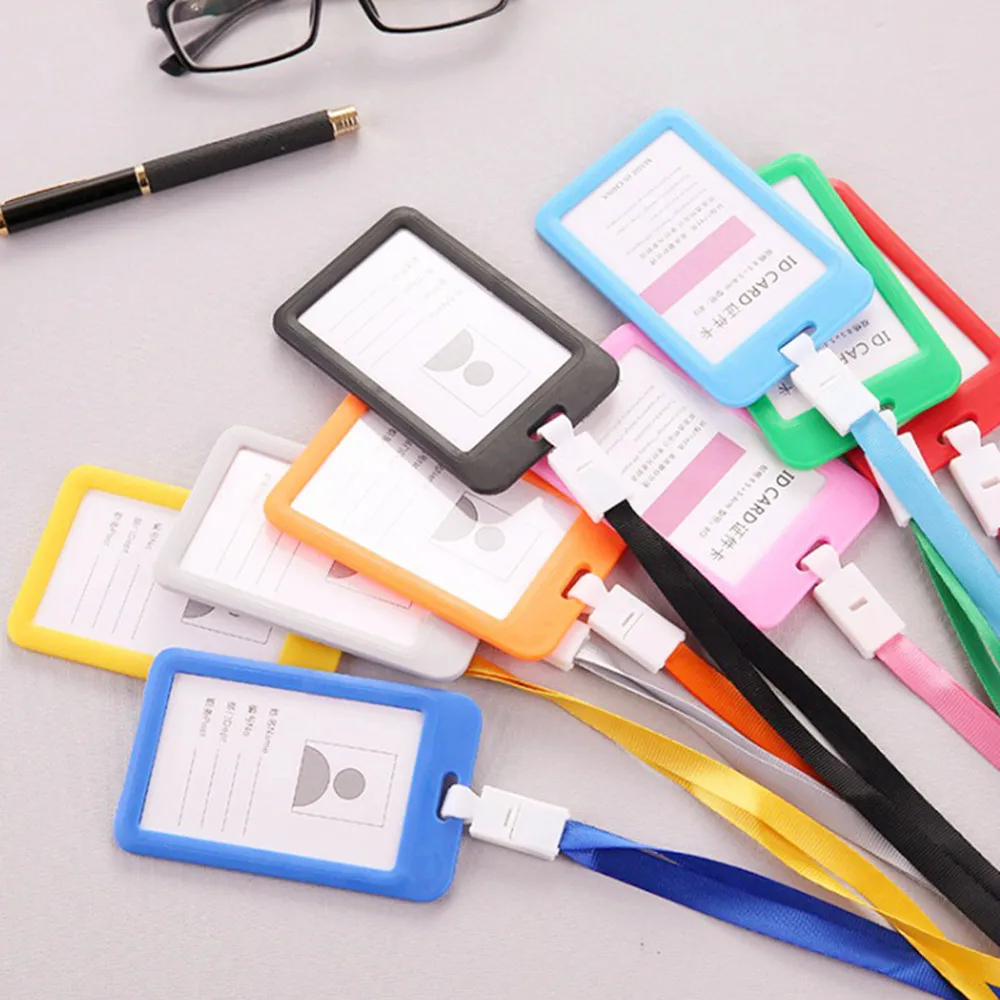 

Portable Colorful Employee Plastic ID Card Holder Name Tag Lanyard Neck Strap
