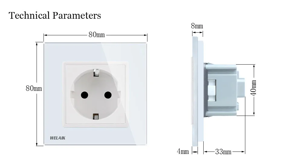 Welaik ЕС розетки ЕС Стандартный Мощность Разъем Черный Кристалл Стекло Панель AC 110~ 250 В 16a стены Мощность разъем a18eb
