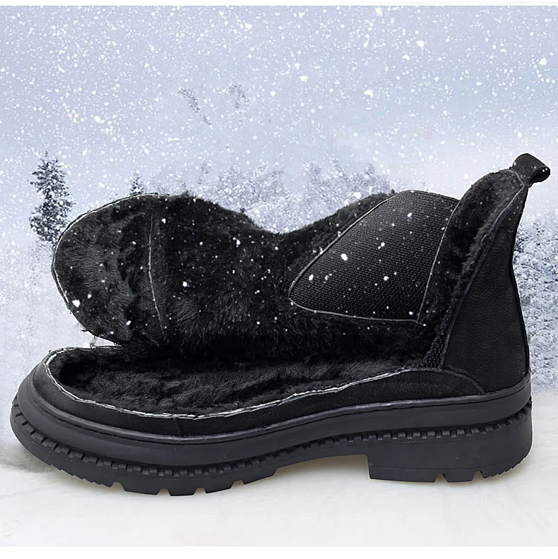 Plus Size 38-47 Chelsea Boots Men Winter Shoes Black Genuine Leather Thick sole Mens Footwear Warm Plush nonslip snow boots
