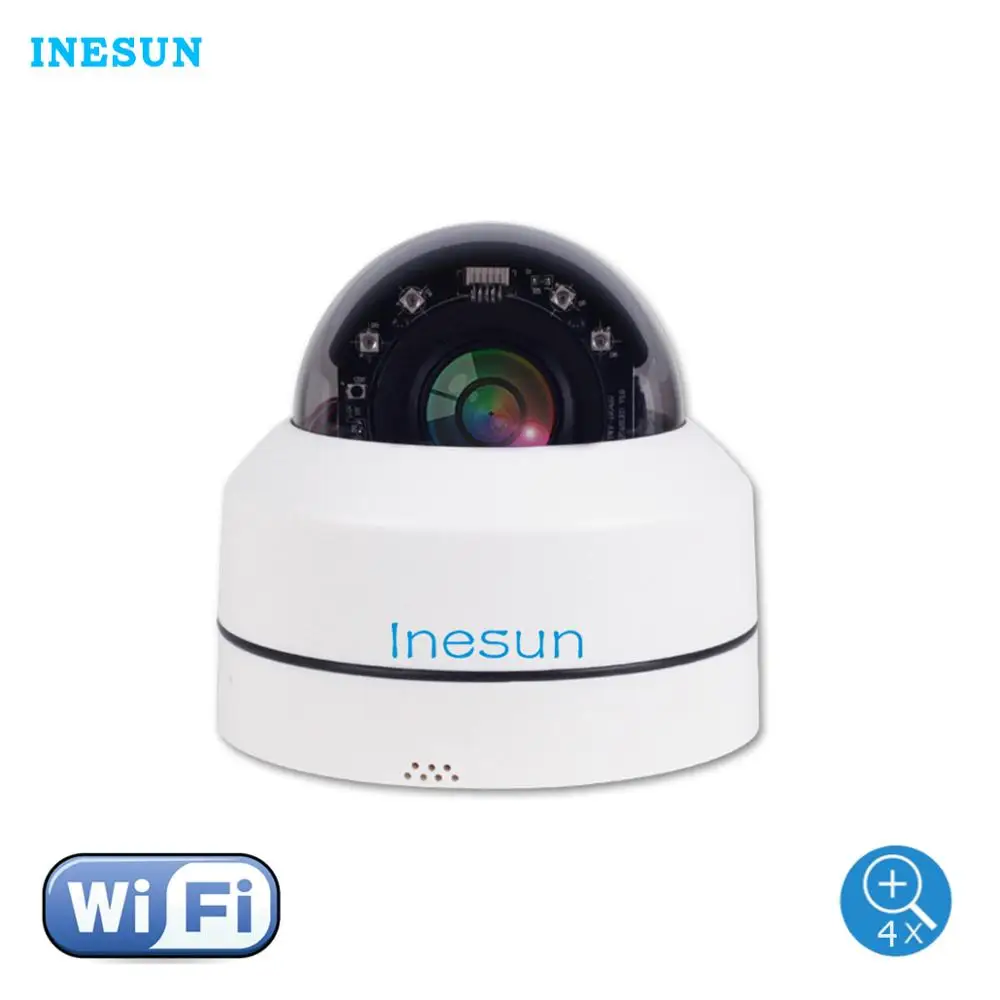 Inesun Мини WiFi камера безопасности Pan Tilt 4x Zoom PTZ камера для помещений/улицы WiFi IP купольная камера 100ft ночное видение двухстороннее аудио