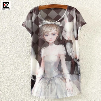 

13p!Summer Women Ink Painting Loose T-shirt,Cool Fashion Lifelike Cat Tiger Pattern 3D Print O-Neck Girl Bat T Shirt Female Tops