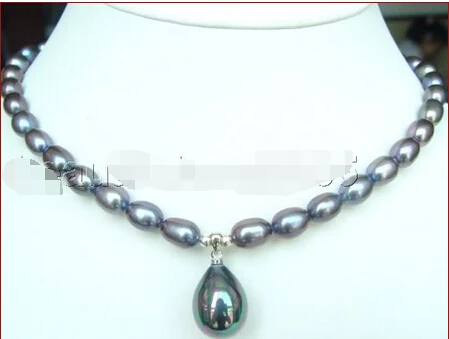 

FREE shipping>>>>>>17'' natural 9-10mm AAA FW pearl&shell pearl pendant