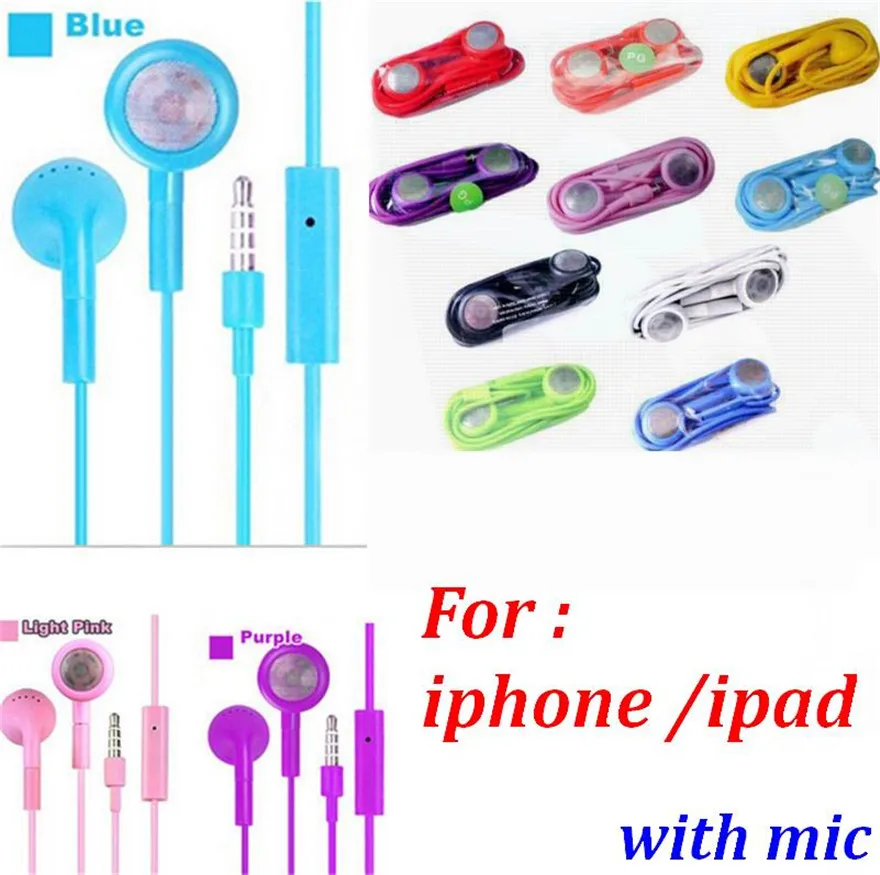 200 шт Цвет 3,5 мм стерео наушники с микрофоном для iPhone X 8 7 6 6s plus 5s 5 4 наушники для ipad
