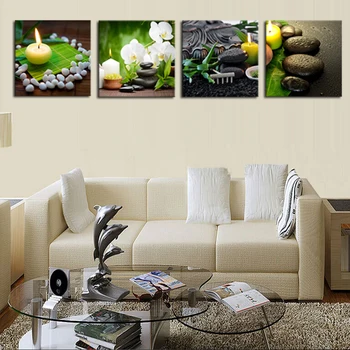 

New Arrival Cuadros 4 Piece canvas art Flowers Candle Stone Decorations for home Canvas Art Picture Print Painting On For\J0878