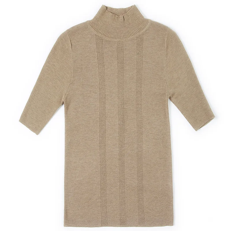 Solid turtleneck elastic knit basic sweater shirts 2018 new half sleeve women autumn slim pullovers sweater