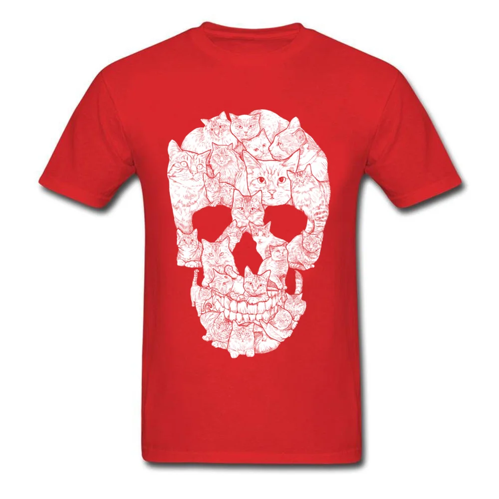 Sketchy Cat Skull NEW YEAR DAY 100% Cotton O Neck Tops Tees Short Sleeve Summer Tee Shirt Hip Hop Printing T Shirt Sketchy Cat Skull red