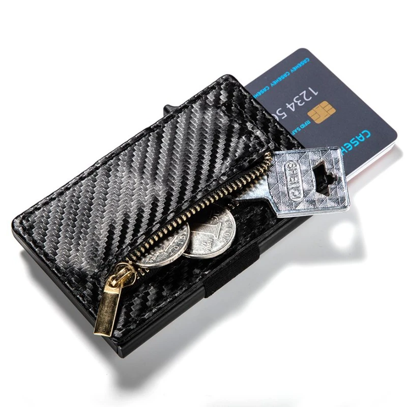 

2019 New Unisex Side slide Metal Credit Card Holders With RFID Business Aluminum ID Cash Card Wallet Zipper Coin Purses