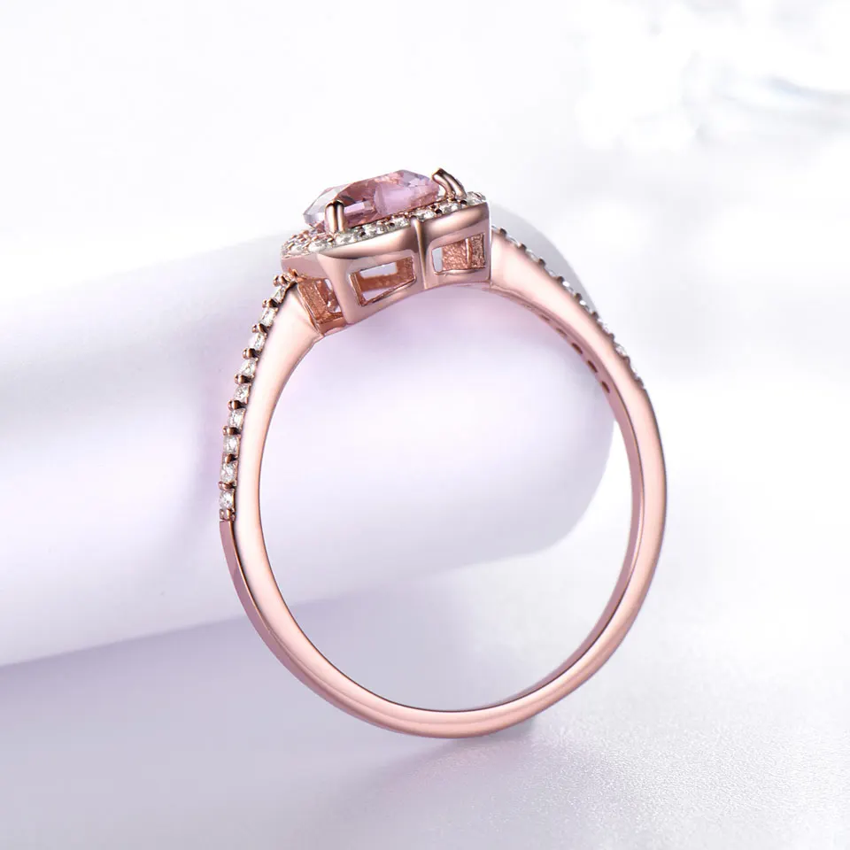 Skup UMCHO różowy Morganite pierścienie dla kobiet 925 Sterling srebrny pierścień serce Engagement Wedding Band prezent na Walentynki Fine Jewelry