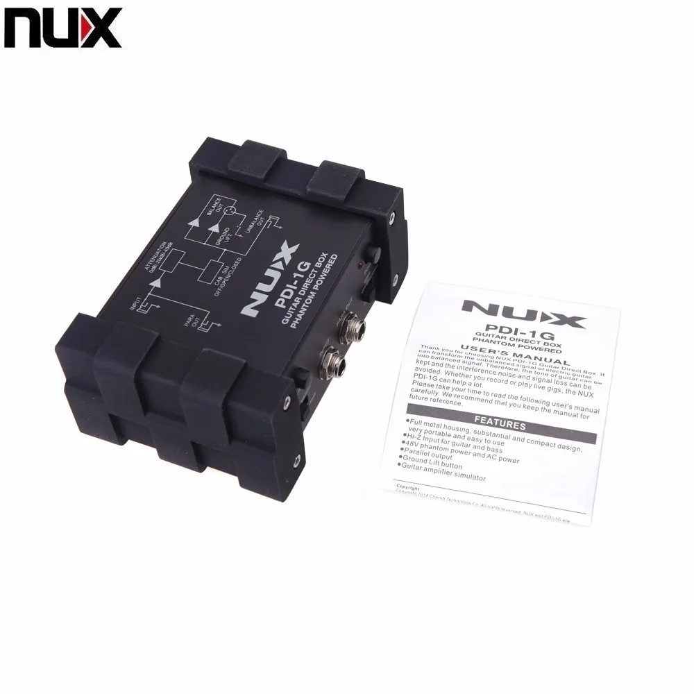 

NUX PDI-1G Guitar Direct Injection Phantom Power Box Audio Mixer Para Out Compact Design Metal Housing