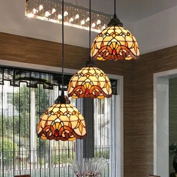 

Tiffany Baroque Stained Glass Suspended Luminaire E27 110-240v Chain Pendant Lights For Home Parlor Dining Bed Room
