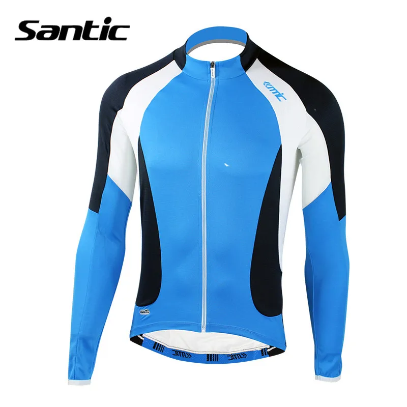 

Santic Men Cycling Long Jersey Blue Quick-Dry Bike Racing Spring Cycling Clothes Ciclismo Basic Style S-3XL MC01029