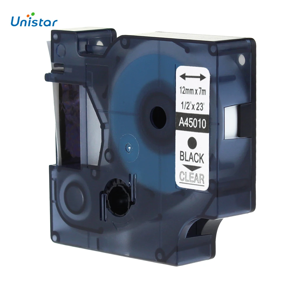 UNISTAR 2 шт. ленты с лейблом 12 мм черные на прозрачном фрикционе D1 Labelmaker 45010