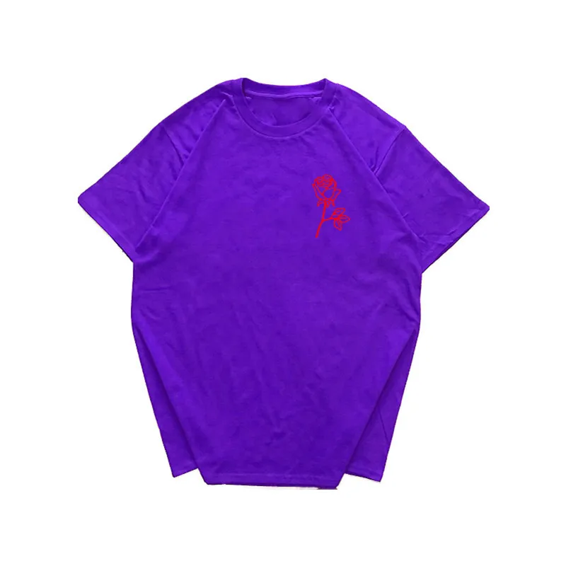 Летняя мужская футболка Харадзюку с принтом розы, футболка с коротким рукавом в стиле хип-хоп, хлопковая футболка, модная повседневная футболка